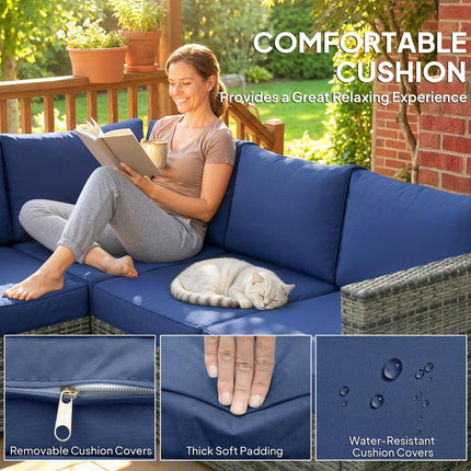 Four-Piece Rattan Sofa Set - Blue
