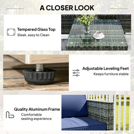 Four-Piece Rattan Sofa Set - Blue
