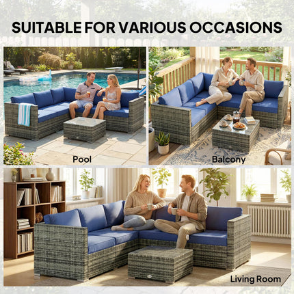 Four-Piece Rattan Sofa Set - Blue