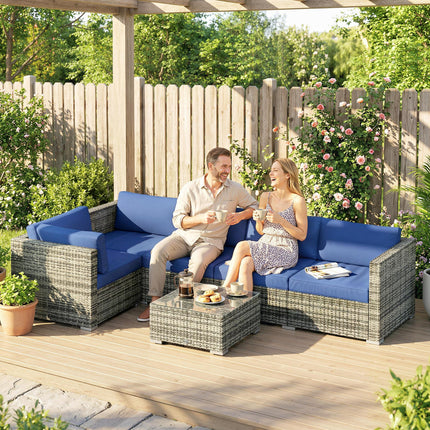 Four-Piece Rattan Sofa Set - Blue