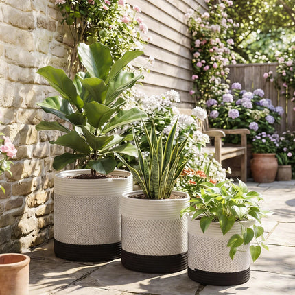 Plant Pots Handwoven Cotton Indoor Planters with Waterproof Liner Set of 3 White