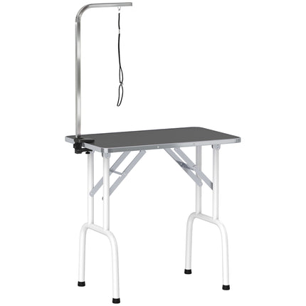 32" Foldable Dog Grooming Table Pet Drying Beauty Table Adjustable Fixed Arm Rubber Top, Black