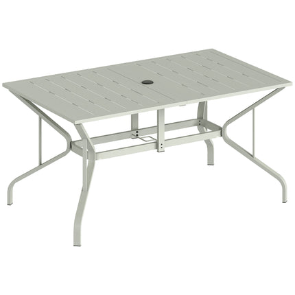 Rectangle Garden Table with Parasol Hole, Outdoor Dining Table for 6, Patio Table for Balcony, 150cm x 90cm, Light Grey