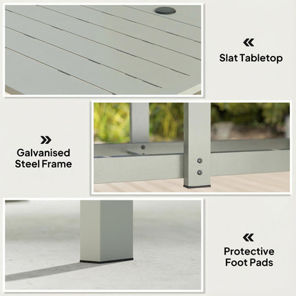 Rectangle Garden Table with Parasol Hole, Outdoor Dining Table for 6, Patio Table for Balcony, 150cm x 90cm, Light Grey