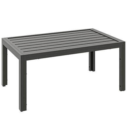 Outdoor Side Table, Rectangular Patio Coffee Side Table with Steel Frame and Slat Tabletop for Garden, Balcony, Grey