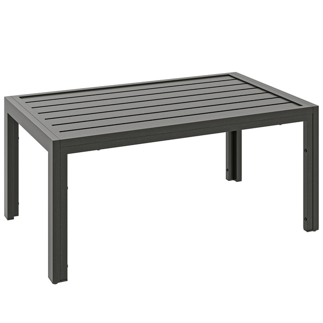 Outdoor Side Table, Rectangular Patio Coffee Side Table with Steel Frame and Slat Tabletop for Garden, Balcony, Grey
