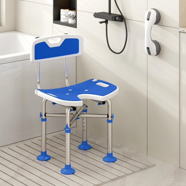 Shower Chair with U-Shaped Cutout, Height Adjustable Bath Bench, Padded Shower Stool for Elderly, Senior, Disabled, Blue
