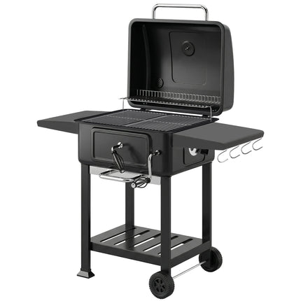 Charcoal BBQ Grill with Adjustable Charcoal Pan, Large Barbecue Grill Smoker with Side Tables, Temperature for Outdoor