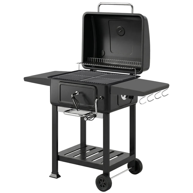 Charcoal BBQ Grill with Adjustable Charcoal Pan, Large Barbecue Grill Smoker with Side Tables, Temperature for Outdoor