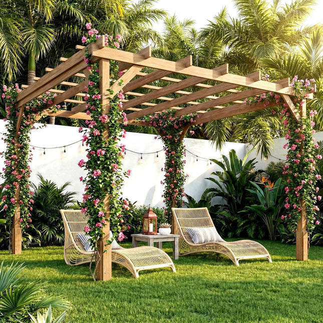 3 x 3 m Wooden Pergola Kit, Decorative Garden Gazebo Shelter with Stable Structu
