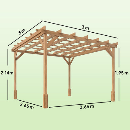 3 x 3 m Wooden Pergola Kit, Decorative Garden Gazebo Shelter with Stable Structu