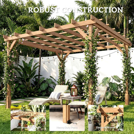 3 x 3 m Wooden Pergola Kit, Decorative Garden Gazebo Shelter with Stable Structu