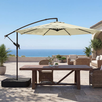 3 m Garden Cantilever Parasol with Cross Base, Sandbag, 360¬∞ Rotating Overhangi