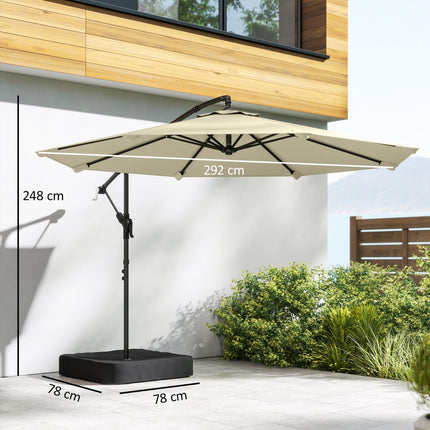 3 m Garden Cantilever Parasol with Cross Base, Sandbag, 360¬∞ Rotating Overhangi