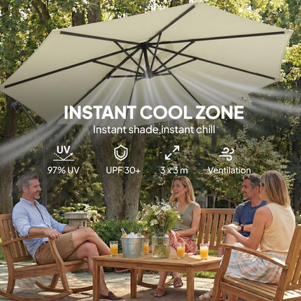 3 m Garden Cantilever Parasol with Cross Base, Sandbag, 360¬∞ Rotating Overhangi
