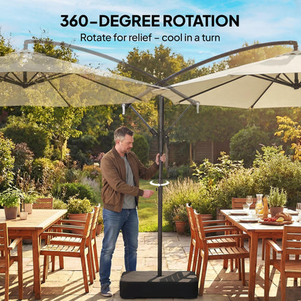 3 m Garden Cantilever Parasol with Cross Base, Sandbag, 360¬∞ Rotating Overhangi