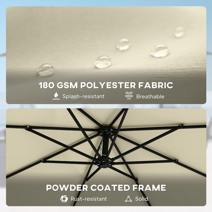 3 m Garden Cantilever Parasol with Cross Base, Sandbag, 360¬∞ Rotating Overhangi