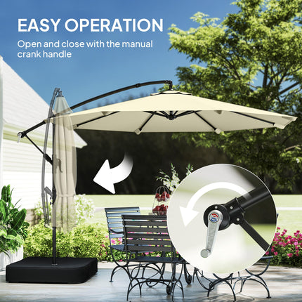 3 m Garden Cantilever Parasol with Cross Base, Sandbag, 360¬∞ Rotating Overhangi