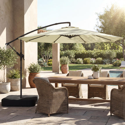 3 m Garden Cantilever Parasol with Cross Base, Sandbag, 360¬∞ Rotating Overhangi