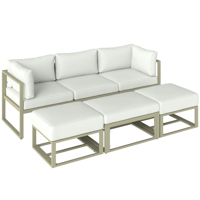 Garden Daybed, 6 Piece Outdoor Sectional Sofa Set, Aluminium Patio Conversation Furniture Set with Coffee Table