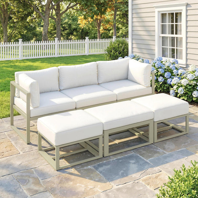 Garden Daybed, 6 Piece Outdoor Sectional Sofa Set, Aluminium Patio Conversation Furniture Set with Coffee Table