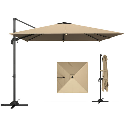 3 x 3 m Cantilever Parasol, Square Patio Umbrella with Crank Handle, Cross Base,