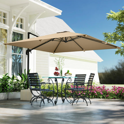 3 x 3 m Cantilever Parasol, Square Patio Umbrella with Crank Handle, Cross Base,