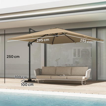 3 x 3 m Cantilever Parasol, Square Patio Umbrella with Crank Handle, Cross Base,