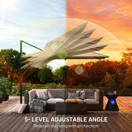 3 x 3 m Cantilever Parasol, Square Patio Umbrella with Crank Handle, Cross Base,