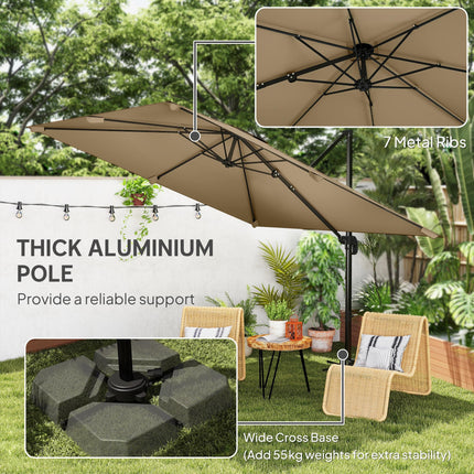 3 x 3 m Cantilever Parasol, Square Patio Umbrella with Crank Handle, Cross Base,