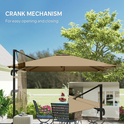 3 x 3 m Cantilever Parasol, Square Patio Umbrella with Crank Handle, Cross Base,