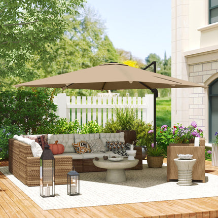 3 x 3 m Cantilever Parasol, Square Patio Umbrella with Crank Handle, Cross Base,