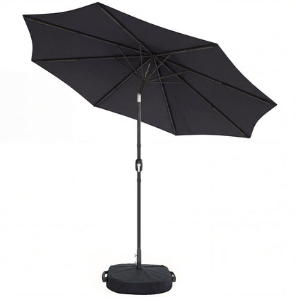 2.7 m Garden Parasol Umbrella with Cross Base and Sandbag, Retractable Ribs, Out