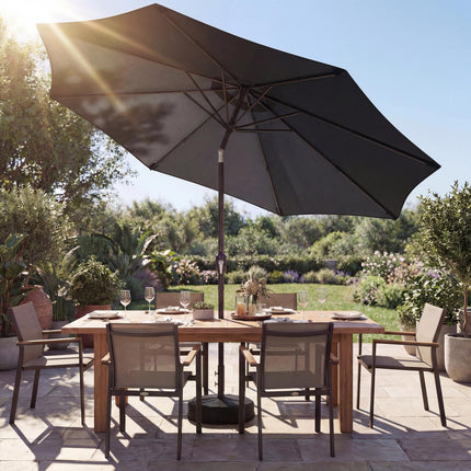 2.7 m Garden Parasol Umbrella with Cross Base and Sandbag, Retractable Ribs, Out