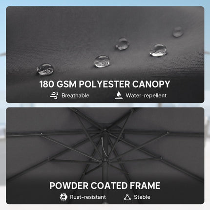 2.7 m Garden Parasol Umbrella with Cross Base and Sandbag, Retractable Ribs, Out