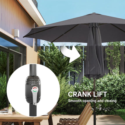 2.7 m Garden Parasol Umbrella with Cross Base and Sandbag, Retractable Ribs, Out