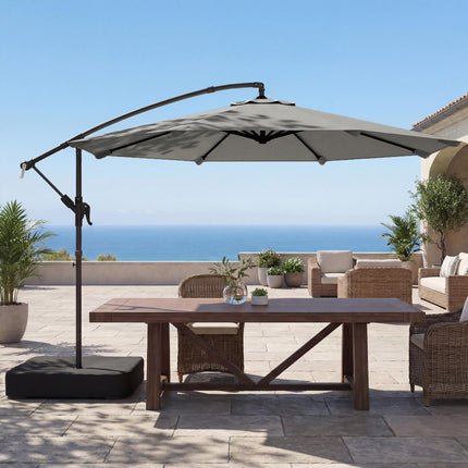 3 m Garden Cantilever Parasol with Cross Base, Sandbag, 360¬∞ Rotating Overhangi