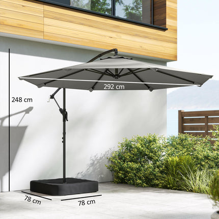 3 m Garden Cantilever Parasol with Cross Base, Sandbag, 360¬∞ Rotating Overhangi