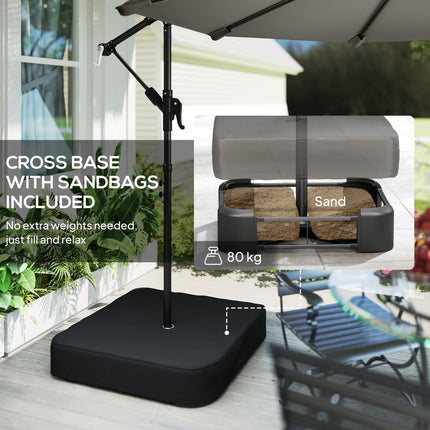 3 m Garden Cantilever Parasol with Cross Base, Sandbag, 360¬∞ Rotating Overhangi