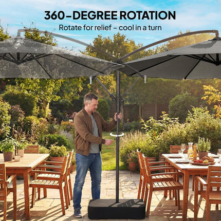 3 m Garden Cantilever Parasol with Cross Base, Sandbag, 360¬∞ Rotating Overhangi