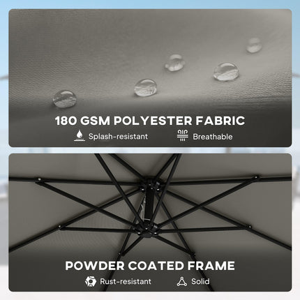 3 m Garden Cantilever Parasol with Cross Base, Sandbag, 360¬∞ Rotating Overhangi