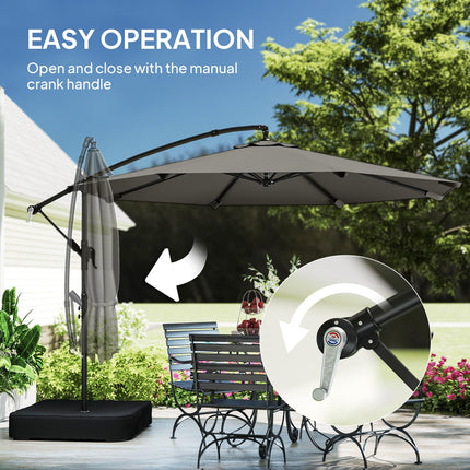 3 m Garden Cantilever Parasol with Cross Base, Sandbag, 360¬∞ Rotating Overhangi