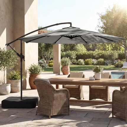 3 m Garden Cantilever Parasol with Cross Base, Sandbag, 360¬∞ Rotating Overhangi
