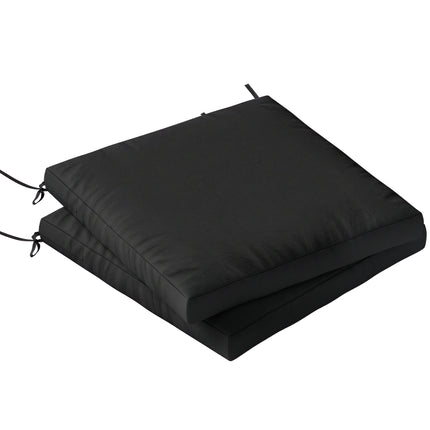 Outdoor Seat Cushions Set of 2 with Ties, Waterproof Garden Seat Pads, Black