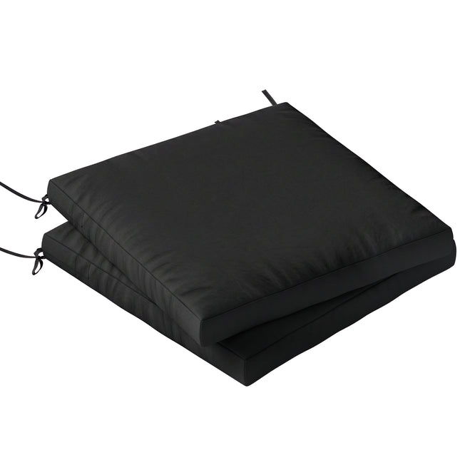 Outdoor Seat Cushions Set of 2 with Ties, Waterproof Garden Seat Pads, Black