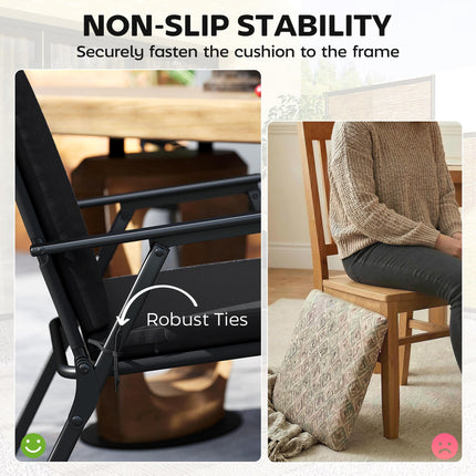 Outdoor Seat Cushions Set of 2 with Ties, Waterproof Garden Seat Pads, Black