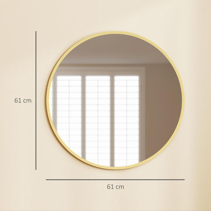61cm Decorative Wall Mirror for Bedroom Living Room, Modern Round Bathroom Mirror for Home Decor, Gold Tone