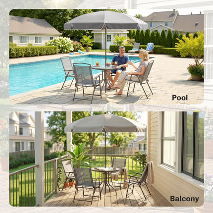 6 Piece Garden Dining Set with Umbrella, Patio Sets with Parasol, 4 Folding Dining Chairs, Dark Grey