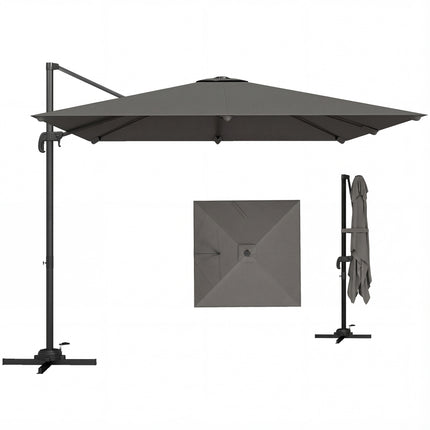 3 x 3 m Cantilever Parasol, Square Patio Umbrella with Crank Handle, Cross Base,
