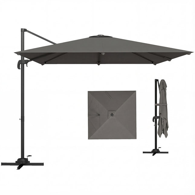 3 x 3 m Cantilever Parasol, Square Patio Umbrella with Crank Handle, Cross Base,